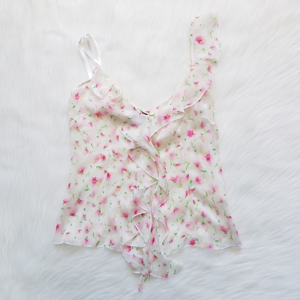 Dolce & Gabbana Floral Print Silk Ruffled Top | S